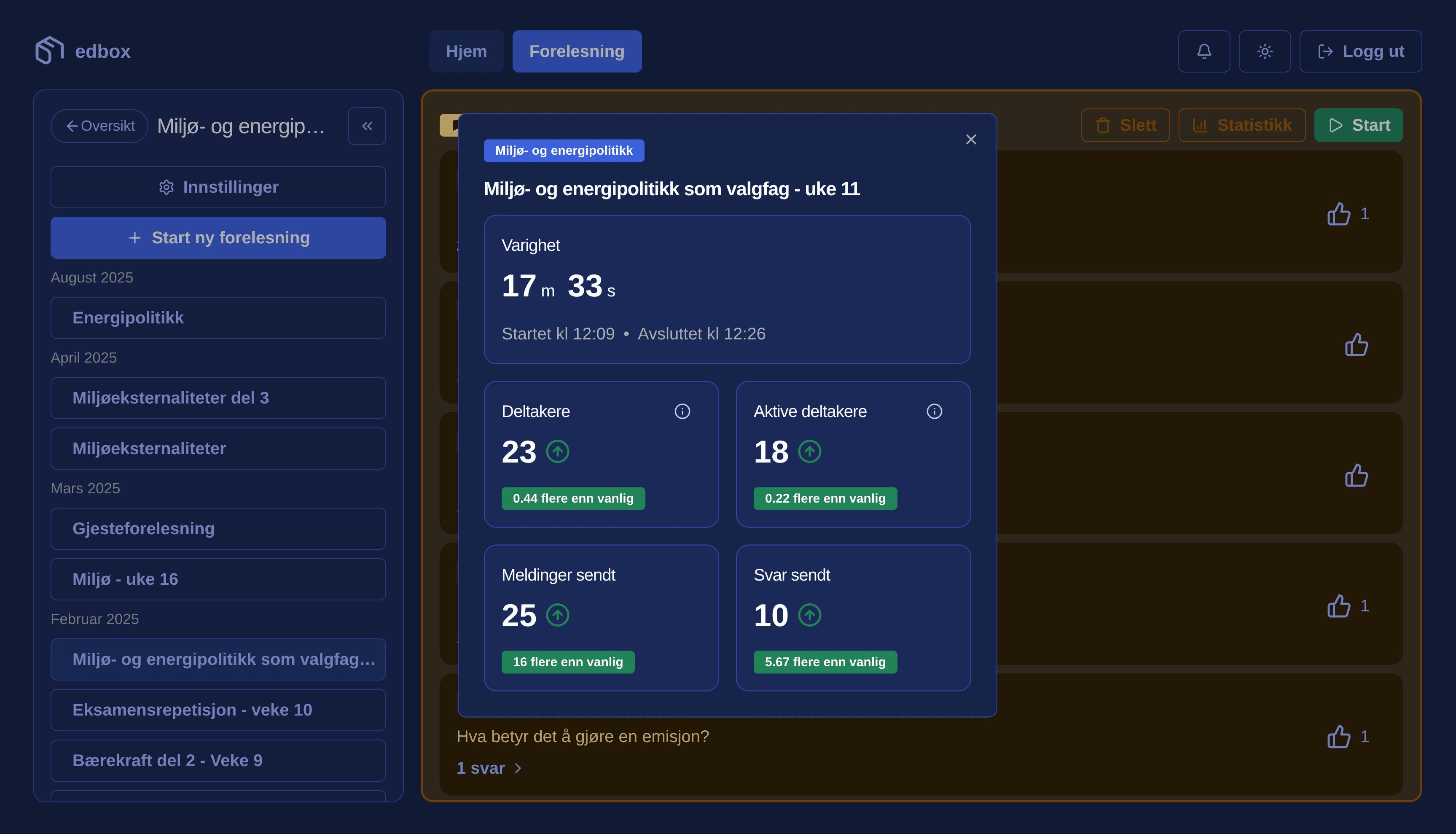 Skjermbilde av statistikk