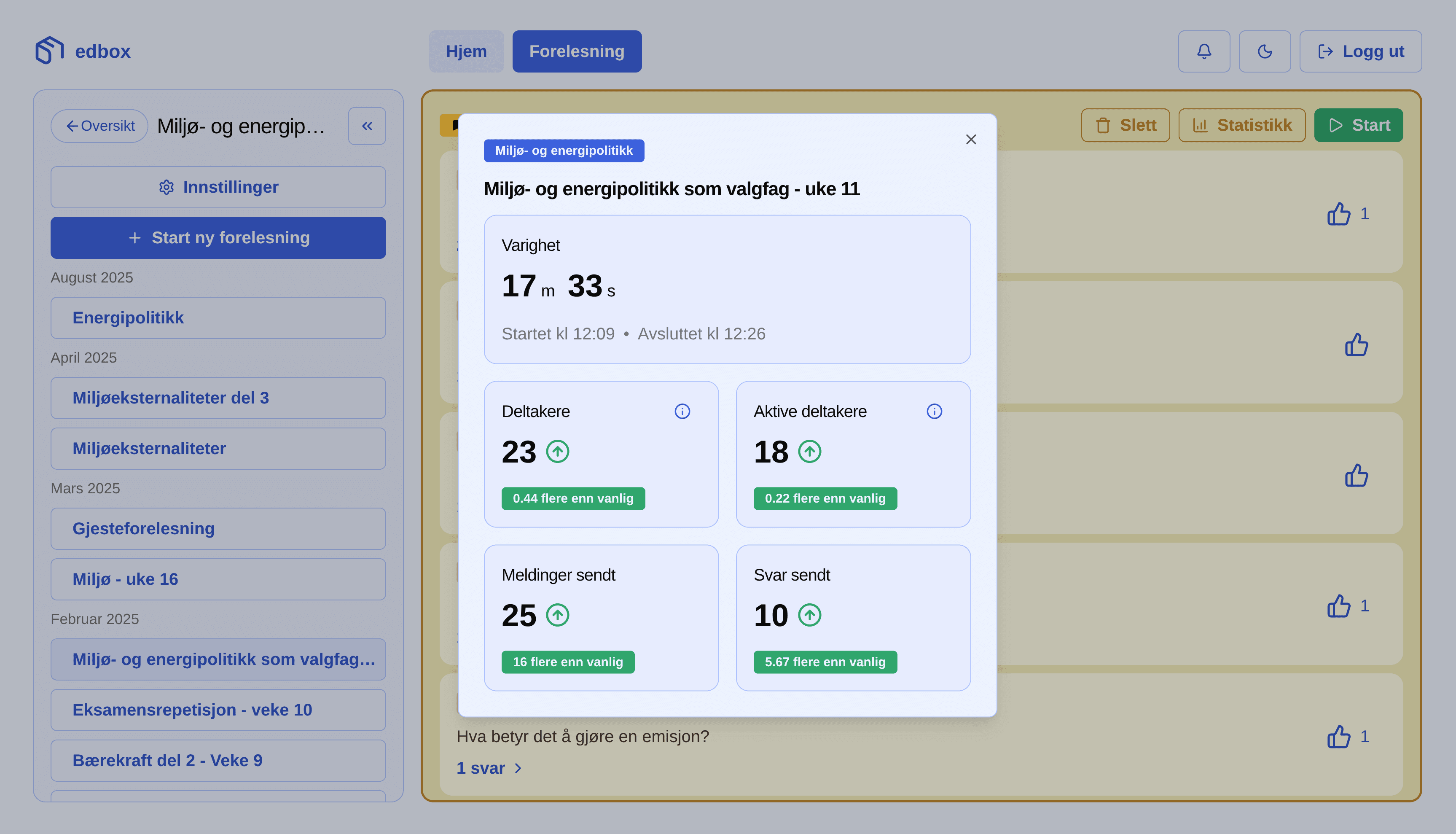 Skjermbilde av statistikk